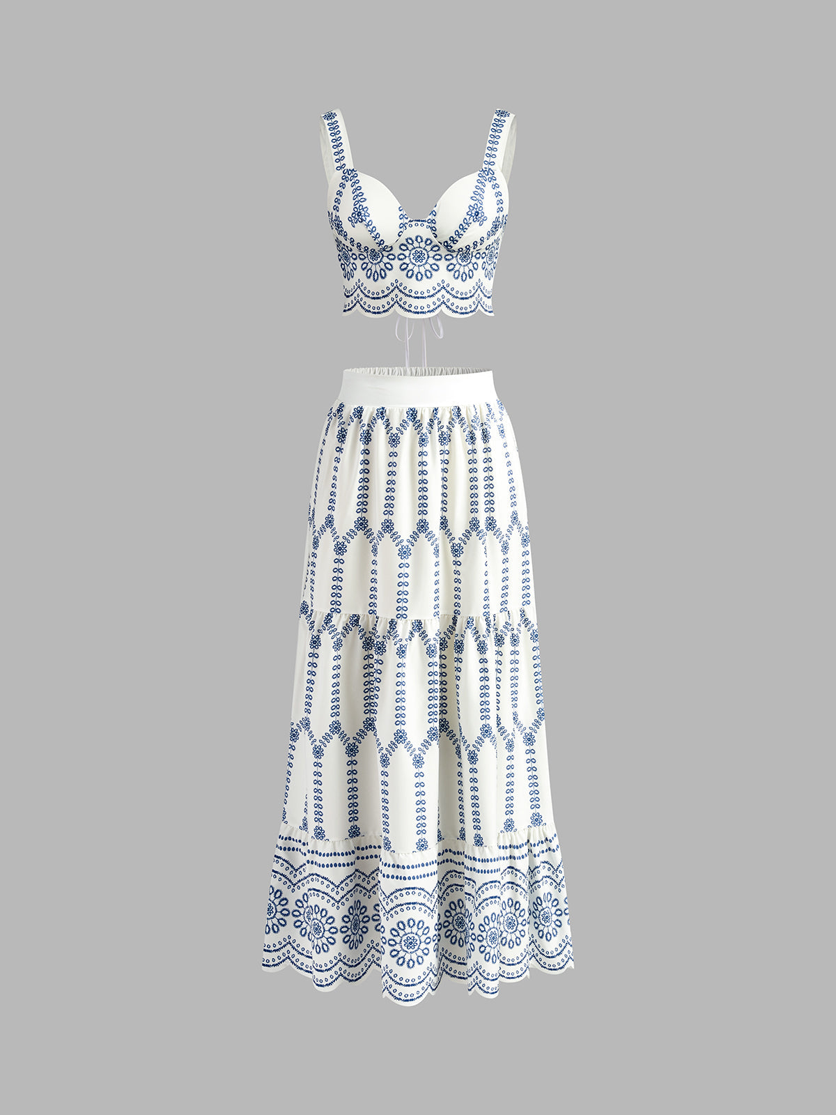 Jean | Women's Embroidered Crop Top & Full-Length Skirt Co-Ord Set