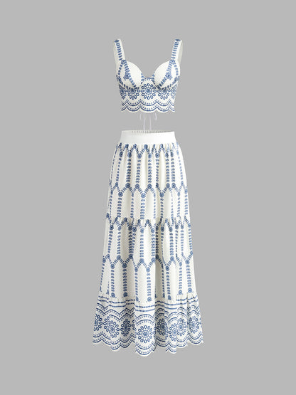 Jean | Women's Embroidered Crop Top & Full-Length Skirt Co-Ord Set
