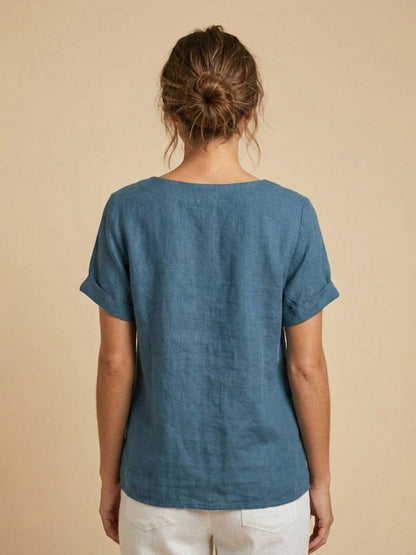 Sierra | Women's Relaxed Scoop Neck Button Detail Short Sleeve Top
