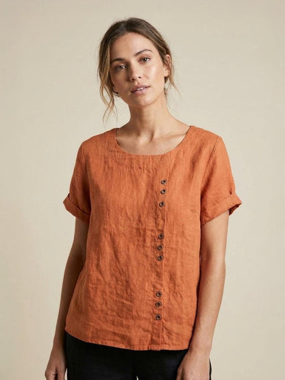Sierra | Women's Relaxed Scoop Neck Button Detail Short Sleeve Top