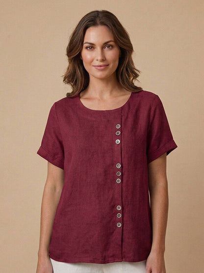Sierra | Women's Relaxed Scoop Neck Button Detail Short Sleeve Top