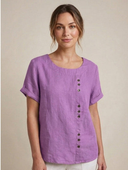 Sierra | Women's Relaxed Scoop Neck Button Detail Short Sleeve Top