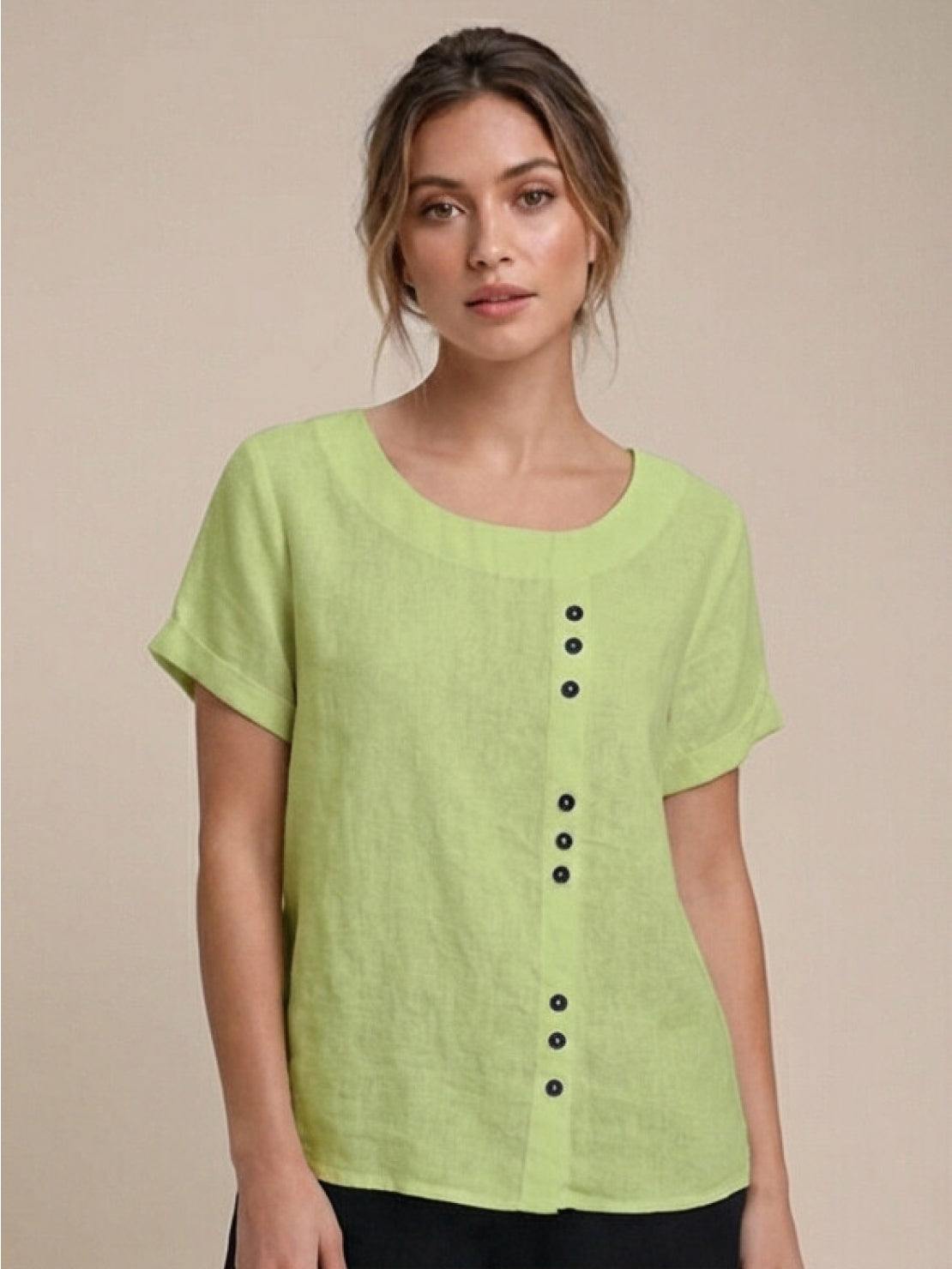 Sierra | Women's Relaxed Scoop Neck Button Detail Short Sleeve Top