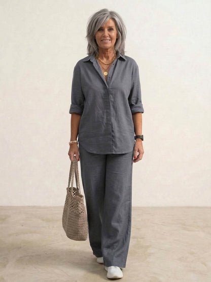 Alexa | Women's Relaxed Button-Down Shirt and Wide-Leg Pants Set