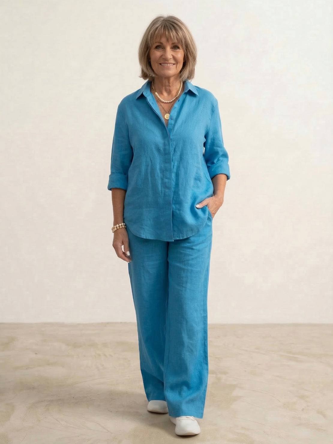 Alexa | Women's Relaxed Button-Down Shirt and Wide-Leg Pants Set