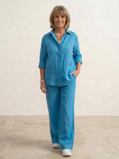 Alexa | Women's Relaxed Button-Down Shirt and Wide-Leg Pants Set