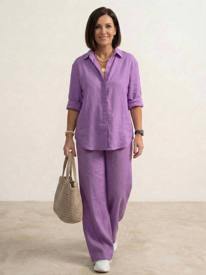 Alexa | Women's Relaxed Button-Down Shirt and Wide-Leg Pants Set