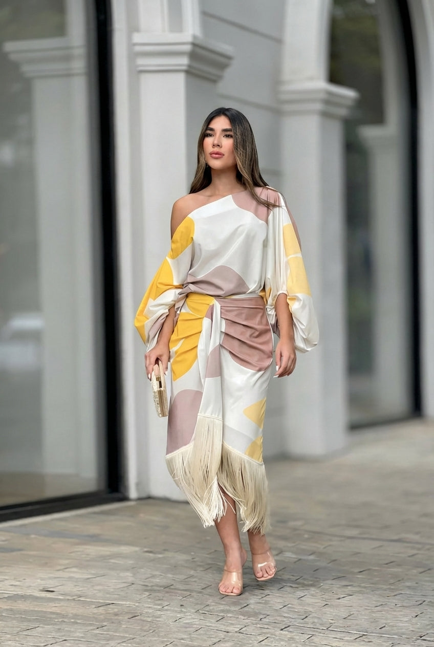 Marissa | Women's One Shoulder Fringe Midi Set