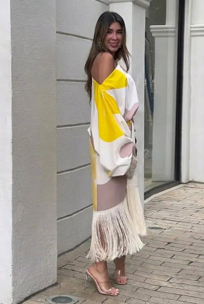 Marissa | Women's One Shoulder Fringe Midi Set