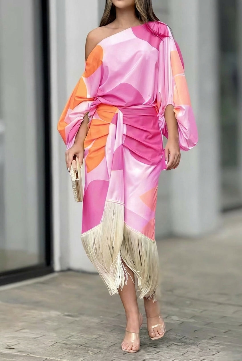 Marissa | Women's One Shoulder Fringe Midi Set