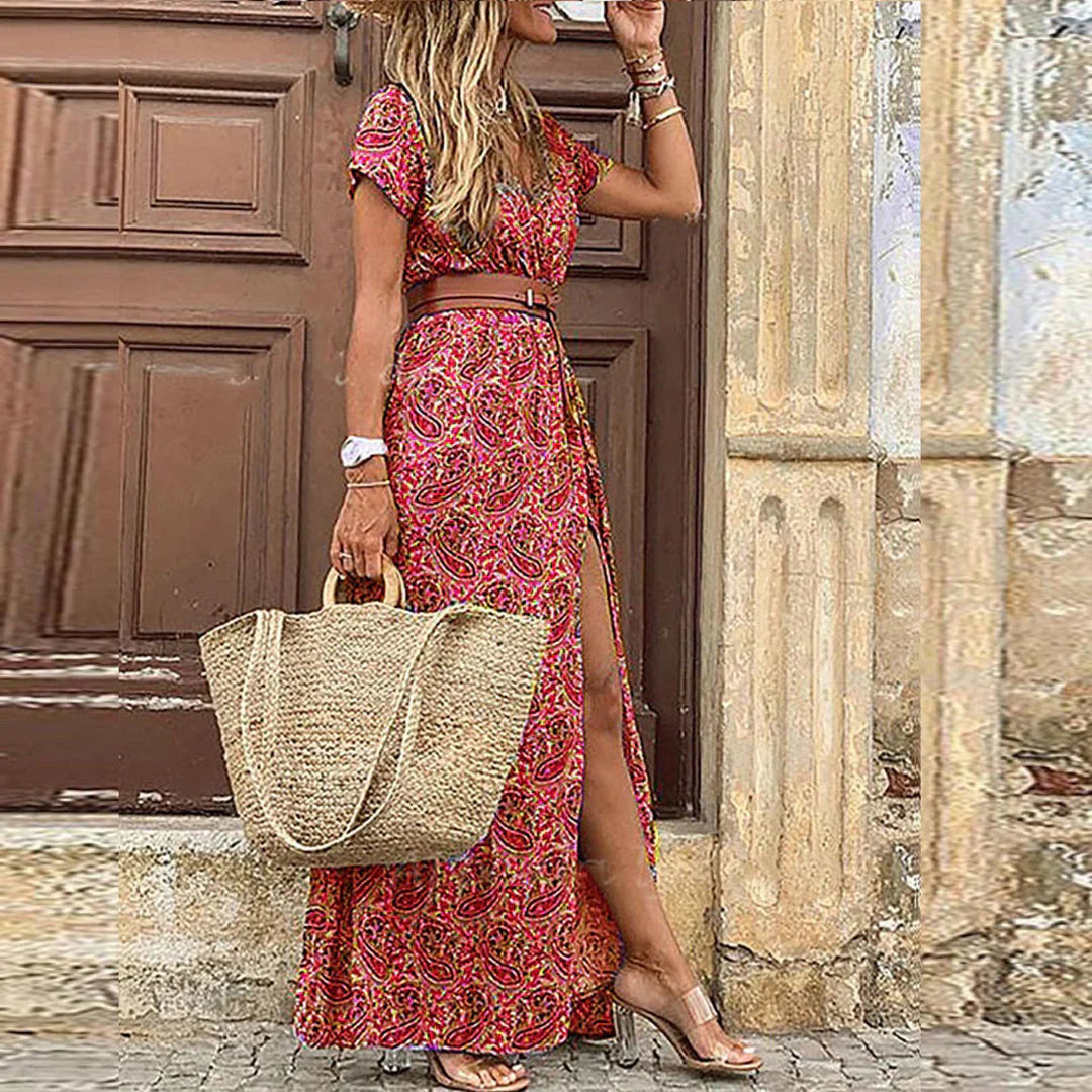 Athena | Airy Bohemian Maxi Dress With Matching Belt