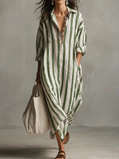 Hazel | Women's Striped Full Sleeve Maxi Button-Up Dress
