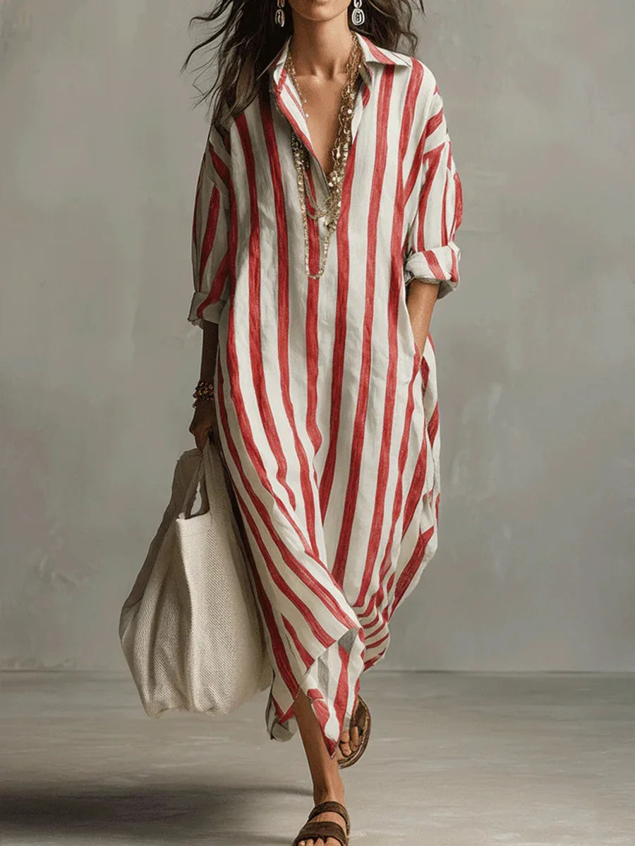 Hazel | Women's Striped Full Sleeve Maxi Button-Up Dress