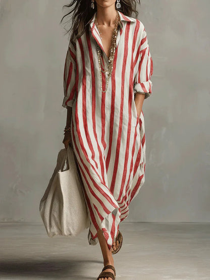 Hazel | Women's Striped Full Sleeve Maxi Button-Up Dress