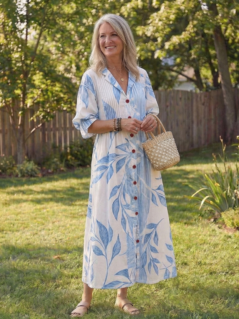 Gabriella | Women's Botanical Button Front Maxi Dress