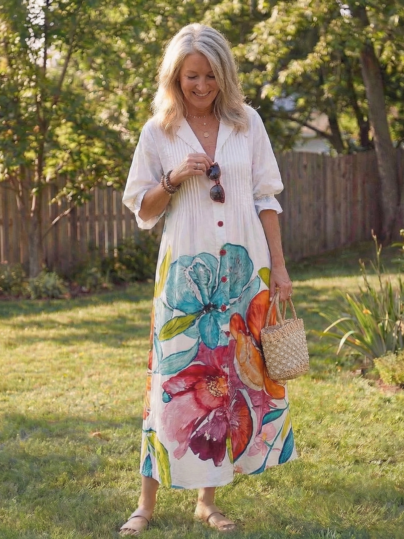 Gabriella | Women's Botanical Button Front Maxi Dress