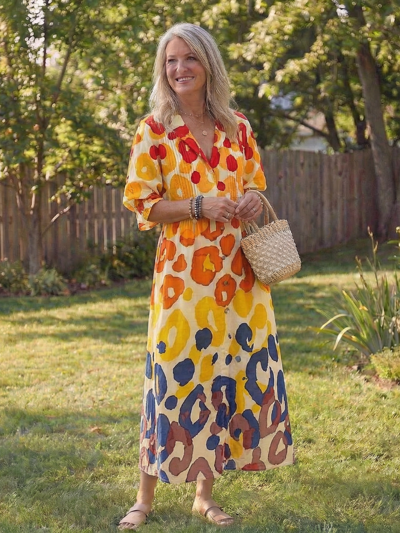Gabriella | Women's Botanical Button Front Maxi Dress