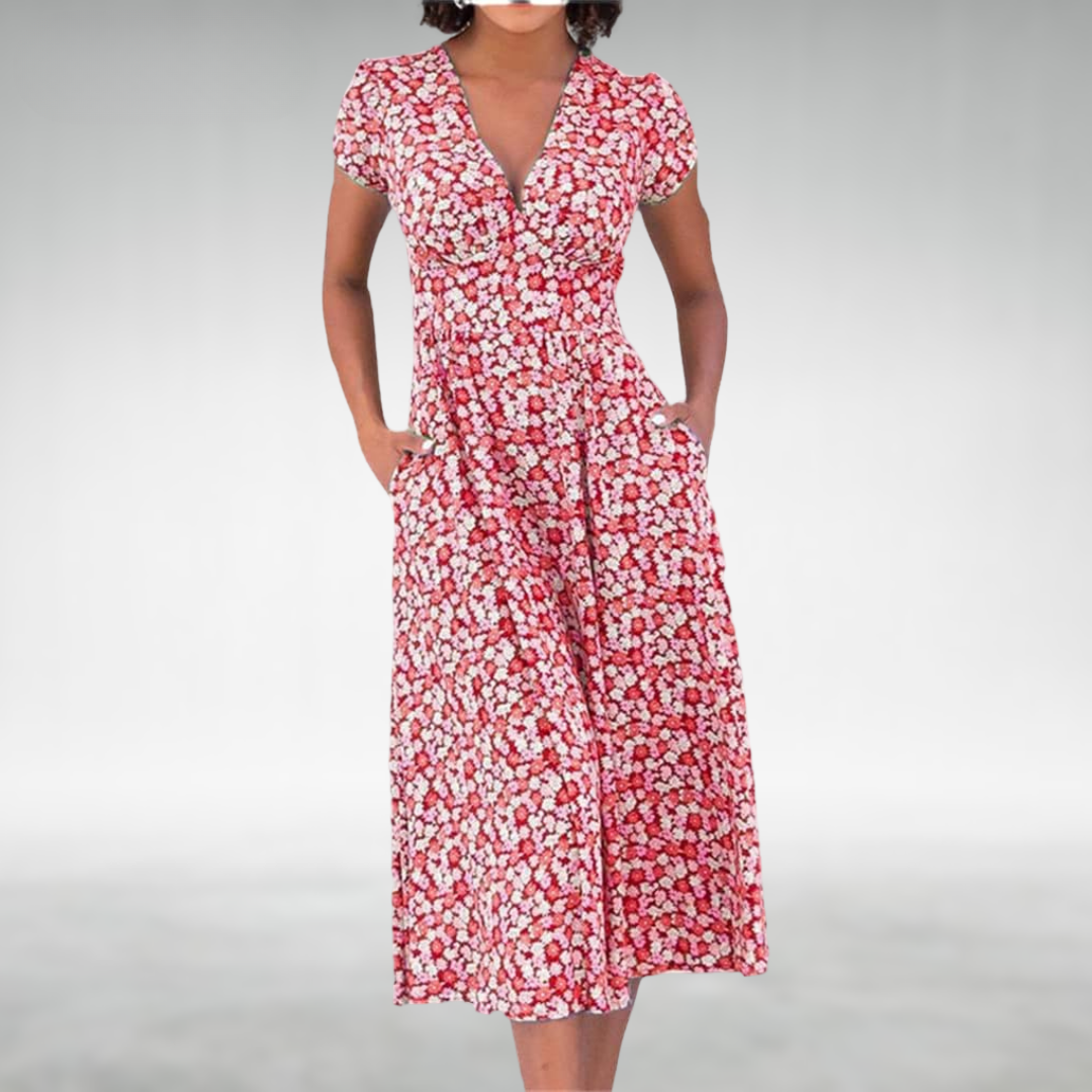 Jade | Women's Floral V-Neck Mid-Length Dress