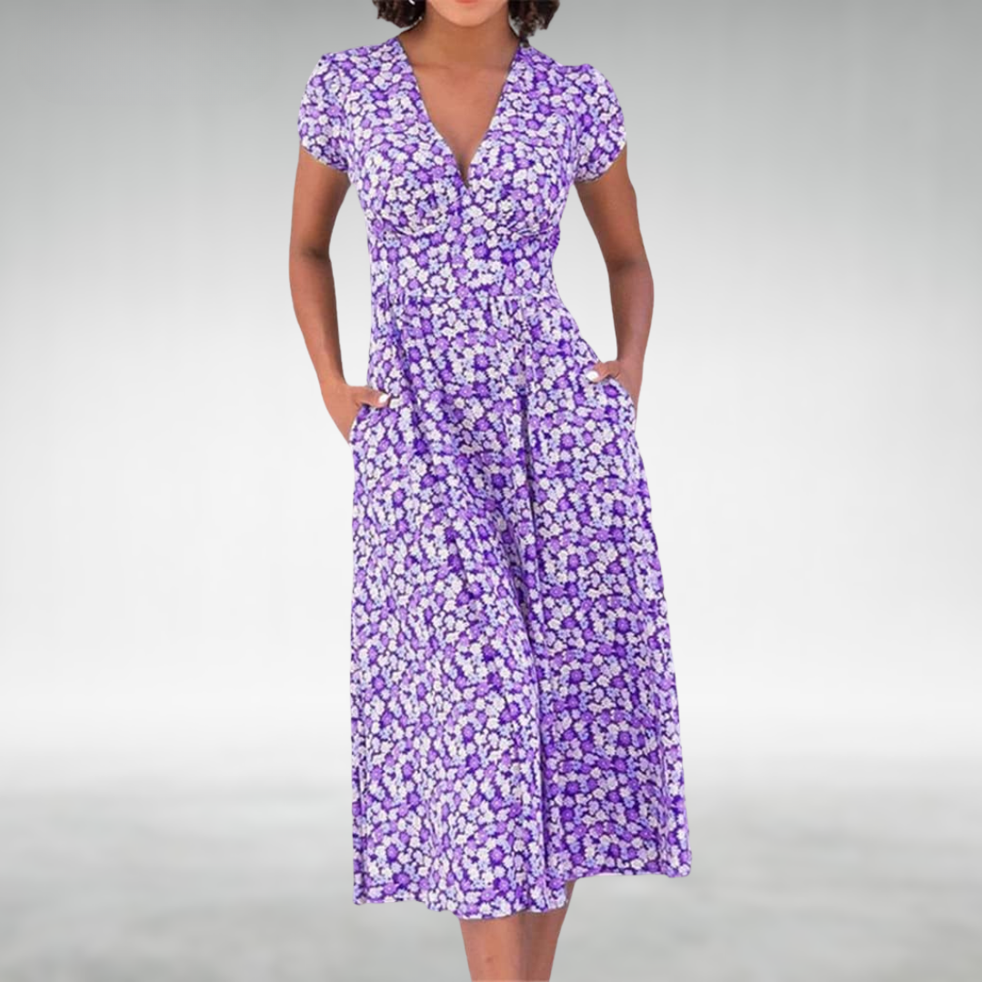 Jade | Women's Floral V-Neck Mid-Length Dress