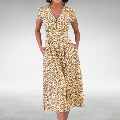 Jade | Women's Floral V-Neck Mid-Length Dress