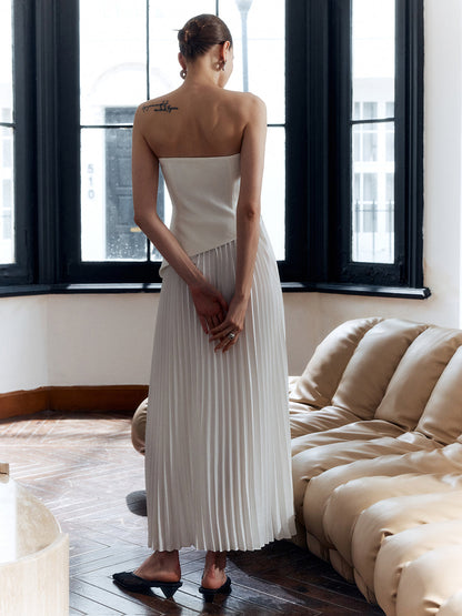 Evelyn | Women's Strapless Pleated Maxi Dress with Side Split