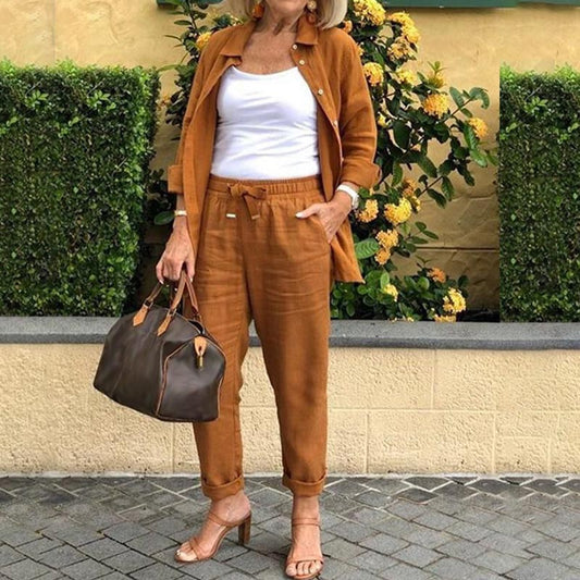 Laura | Women's Two Piece Set Shirt Jacket Drawstring Pants