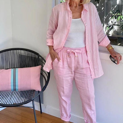 Laura | Women's Two Piece Set Shirt Jacket Drawstring Pants