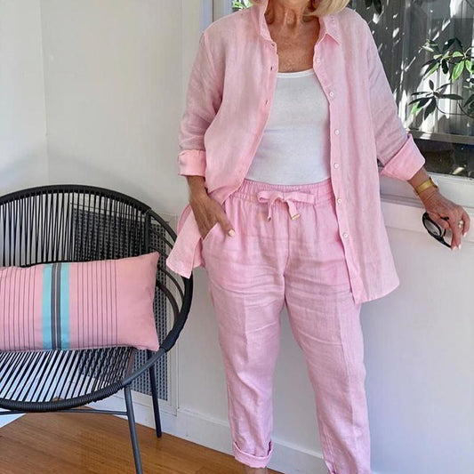 Laura | Women's Two Piece Set Shirt Jacket Drawstring Pants