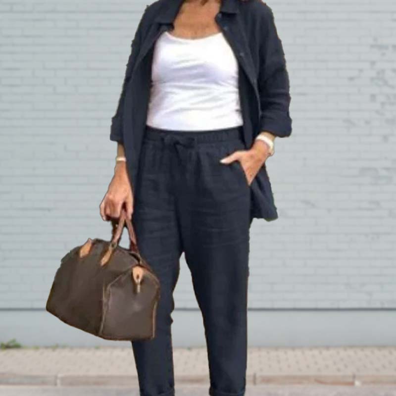Laura | Women's Two Piece Set Shirt Jacket Drawstring Pants