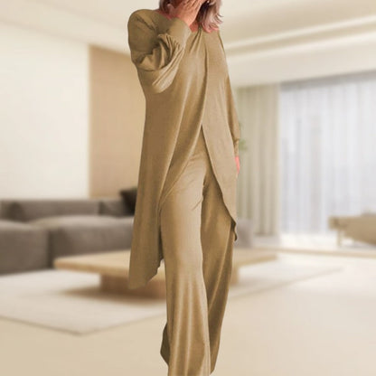 Simone | Women's Two Piece Set Long Sleeve Tunic Top Wide Leg Pants