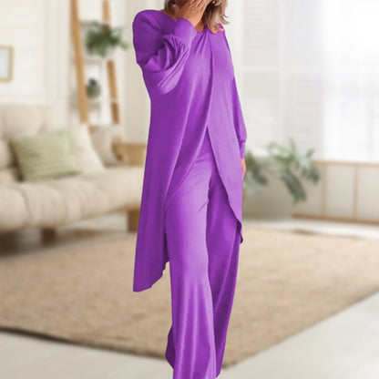 Simone | Women's Two Piece Set Long Sleeve Tunic Top Wide Leg Pants