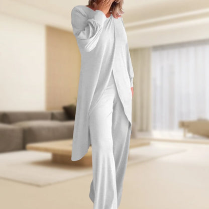 Simone | Women's Two Piece Set Long Sleeve Tunic Top Wide Leg Pants