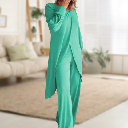 Simone | Women's Two Piece Set Long Sleeve Tunic Top Wide Leg Pants