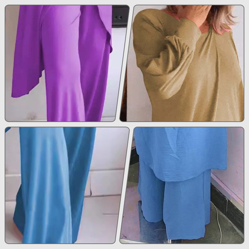 Simone | Women's Two Piece Set Long Sleeve Tunic Top Wide Leg Pants