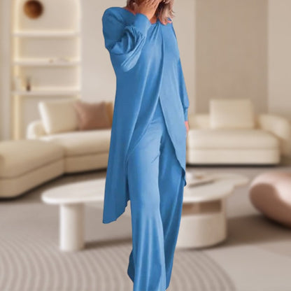 Simone | Women's Two Piece Set Long Sleeve Tunic Top Wide Leg Pants