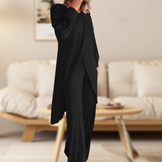Simone | Women's Two Piece Set Long Sleeve Tunic Top Wide Leg Pants