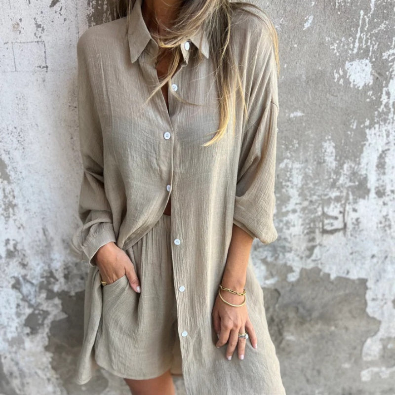 Lily | Women's Two-Piece Button-Up Shirt and Pants Set