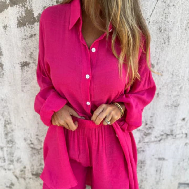 Lily | Women's Two-Piece Button-Up Shirt and Pants Set