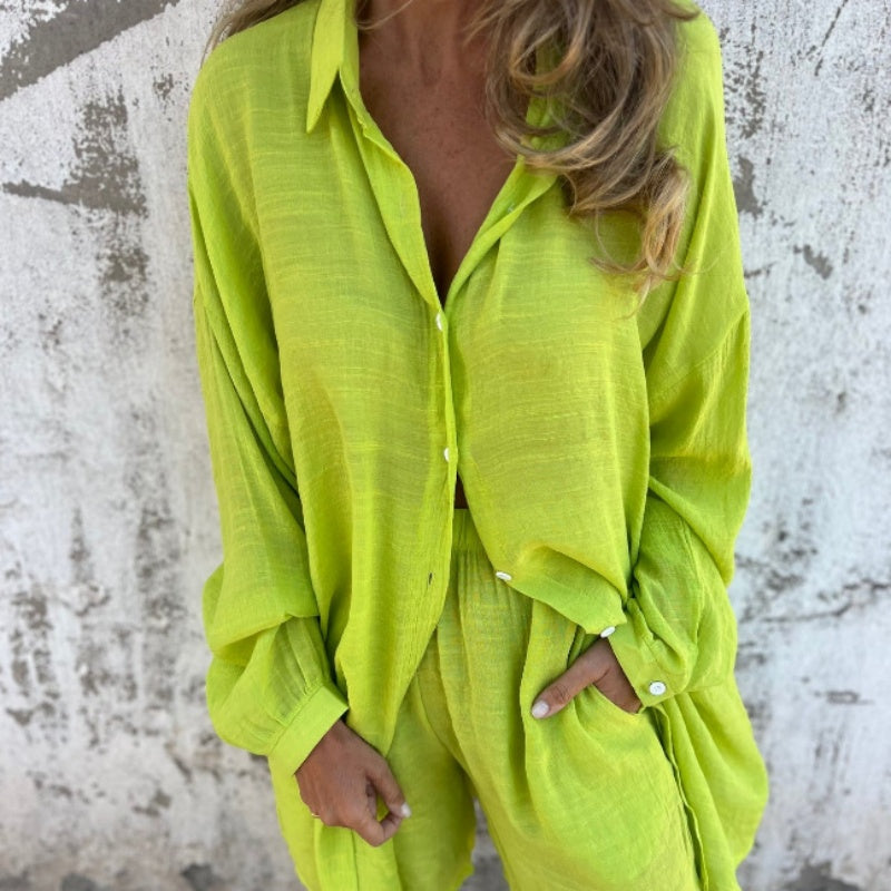 Lily | Women's Two-Piece Button-Up Shirt and Pants Set