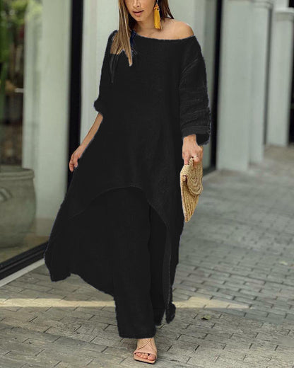 Claudia | Women's Two Piece Set Longline Tunic Wide Leg Pants