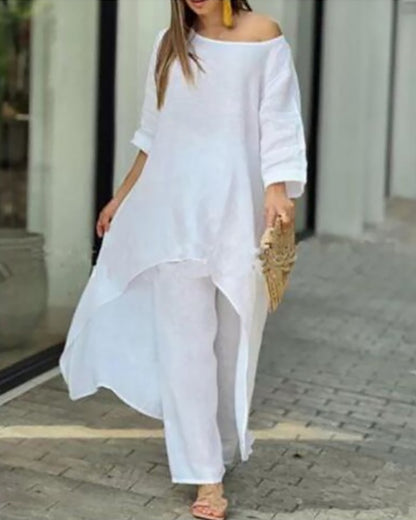 Claudia | Women's Two Piece Set Longline Tunic Wide Leg Pants