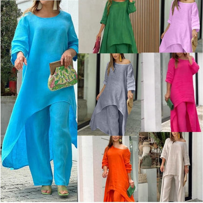 Claudia | Women's Two Piece Set Longline Tunic Wide Leg Pants