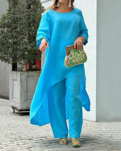 Claudia | Women's Two Piece Set Longline Tunic Wide Leg Pants