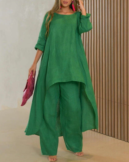 Claudia | Women's Two Piece Set Longline Tunic Wide Leg Pants