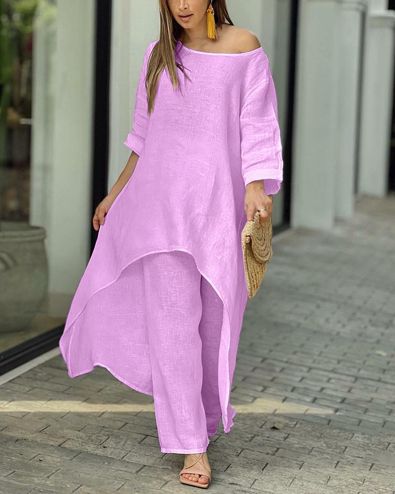Claudia | Women's Two Piece Set Longline Tunic Wide Leg Pants