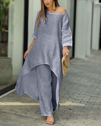 Claudia | Women's Two Piece Set Longline Tunic Wide Leg Pants