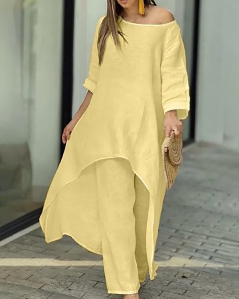 Claudia | Women's Two Piece Set Longline Tunic Wide Leg Pants