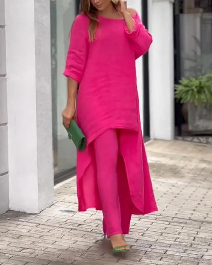 Claudia | Women's Two Piece Set Longline Tunic Wide Leg Pants