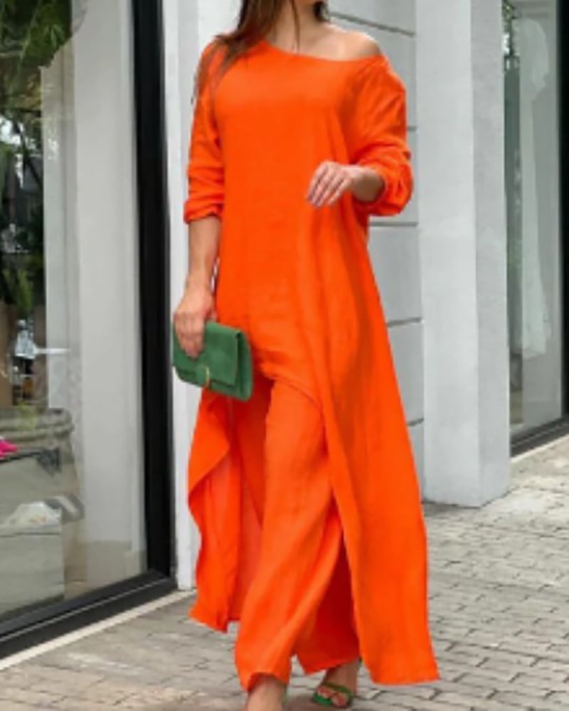 Claudia | Women's Two Piece Set Longline Tunic Wide Leg Pants