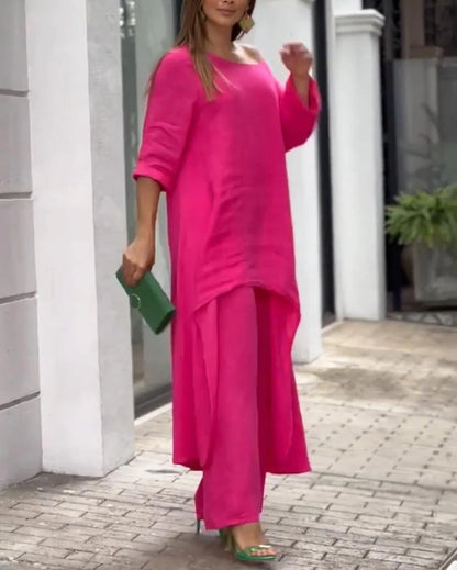 Claudia | Women's Two Piece Set Longline Tunic Wide Leg Pants